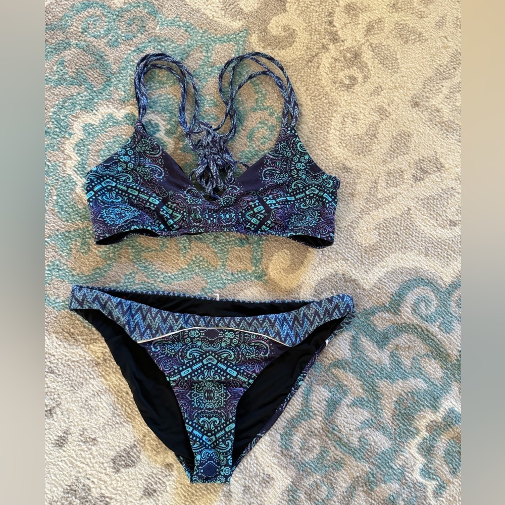 Red Carter Teal and Black Patterned Bikini